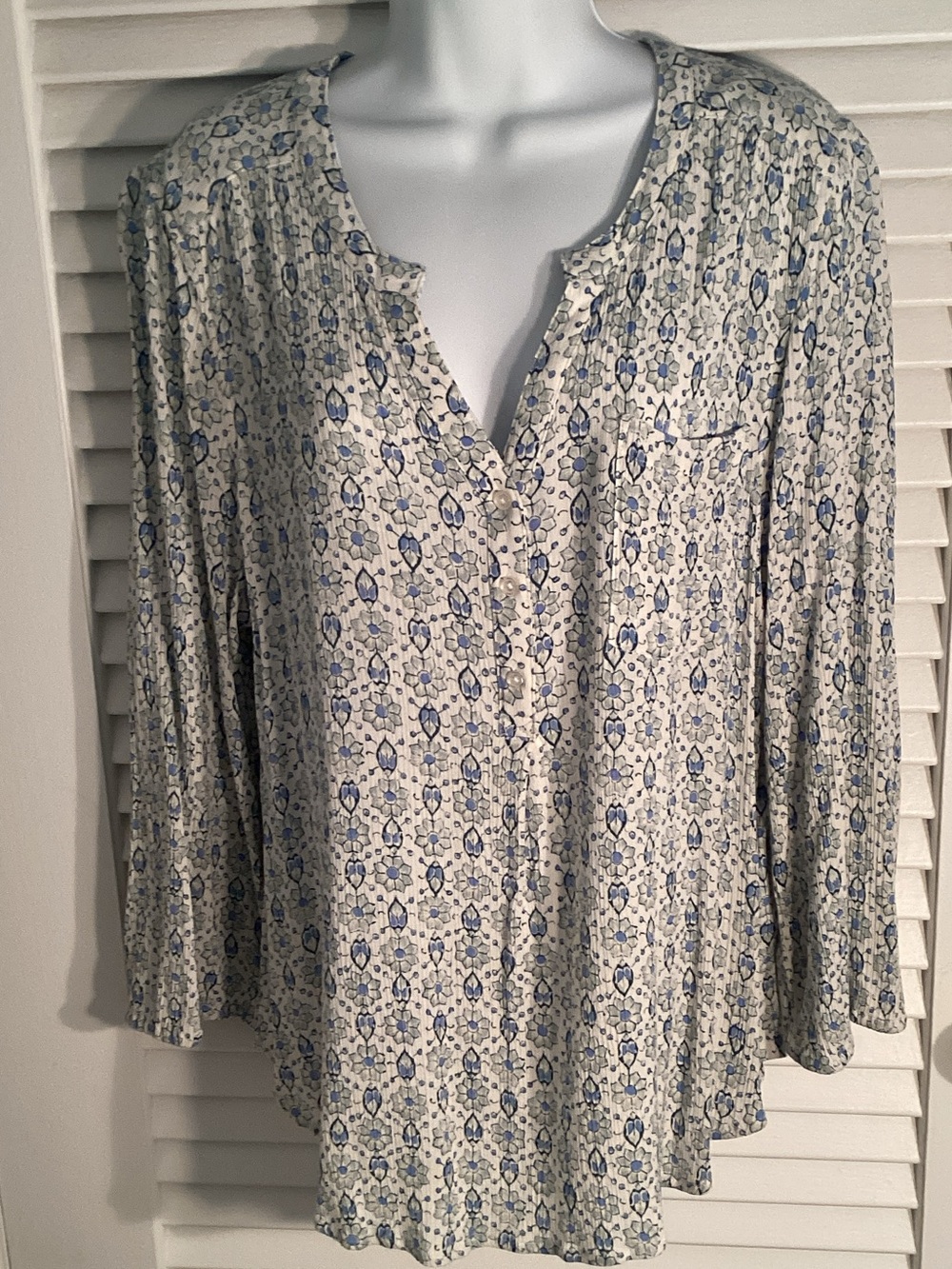 Market & Spruce Blue and White Floral Button-Front Blouse